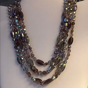 Elegant Multi-Strand 4Beaded Necklace aurora borealis crystals  vintage